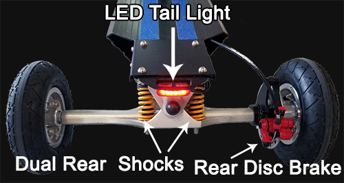 Rear disk brake, dual rear shocks and LED tail light
