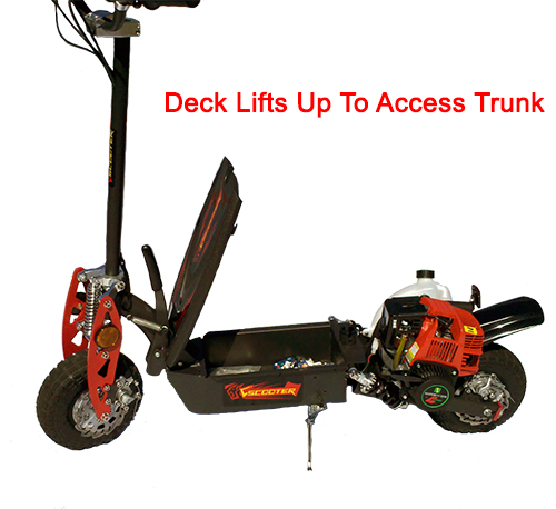 Deck lifts up to access storage compartment