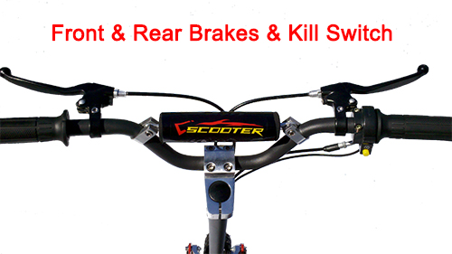 Handlebar with front and rear brakes and kill switch