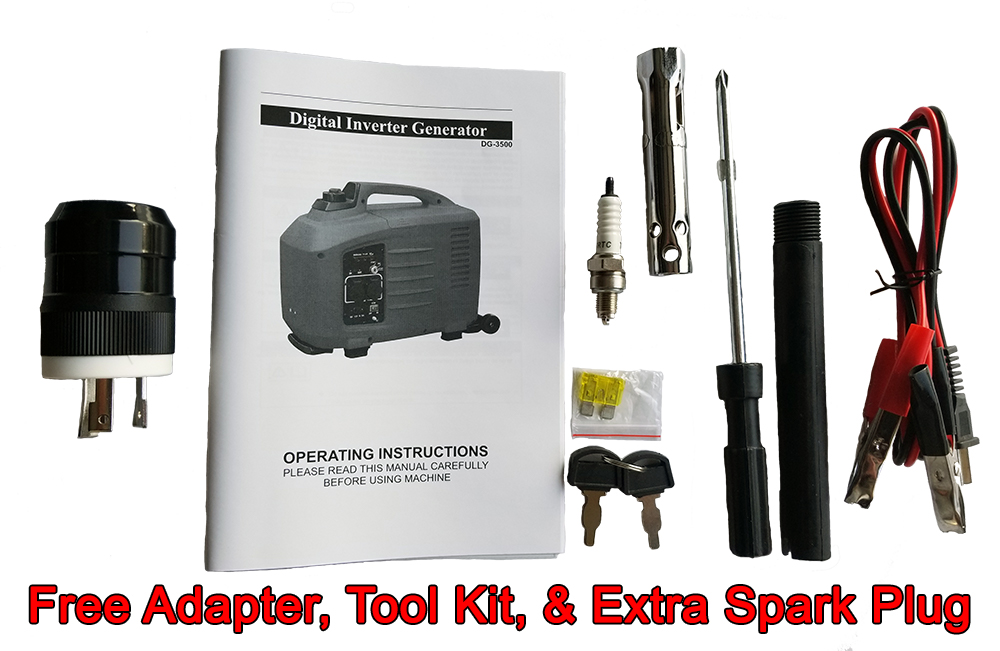 Adapter, Tool Kit, Extra Spark Plug are included free