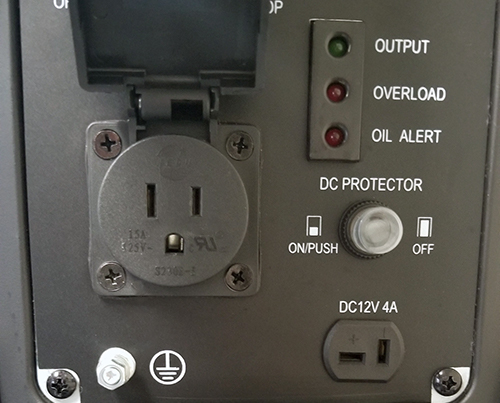 DG-1500 Digital Generator Inverter closeup of control panel with plugin