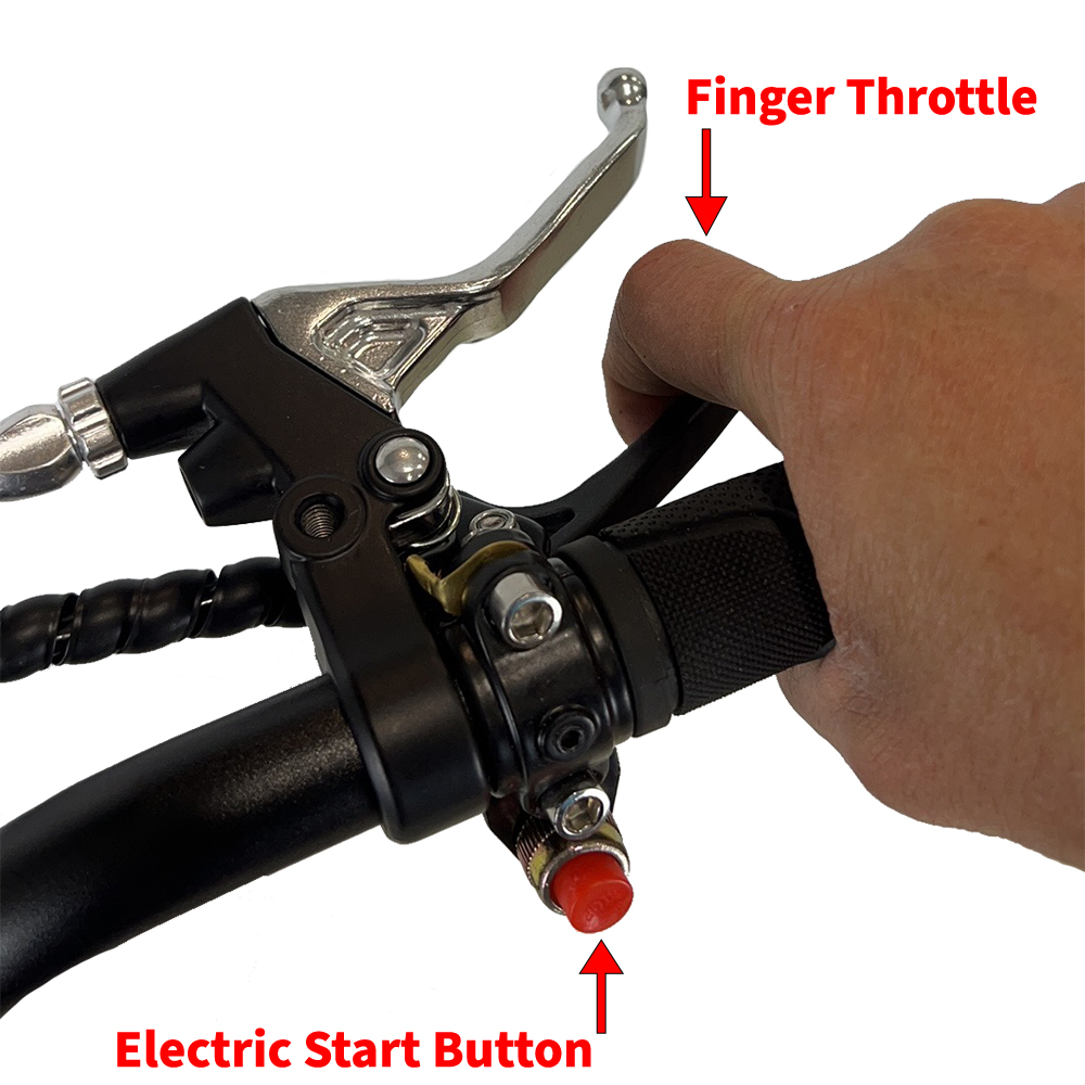 Electric start button and finger throttle